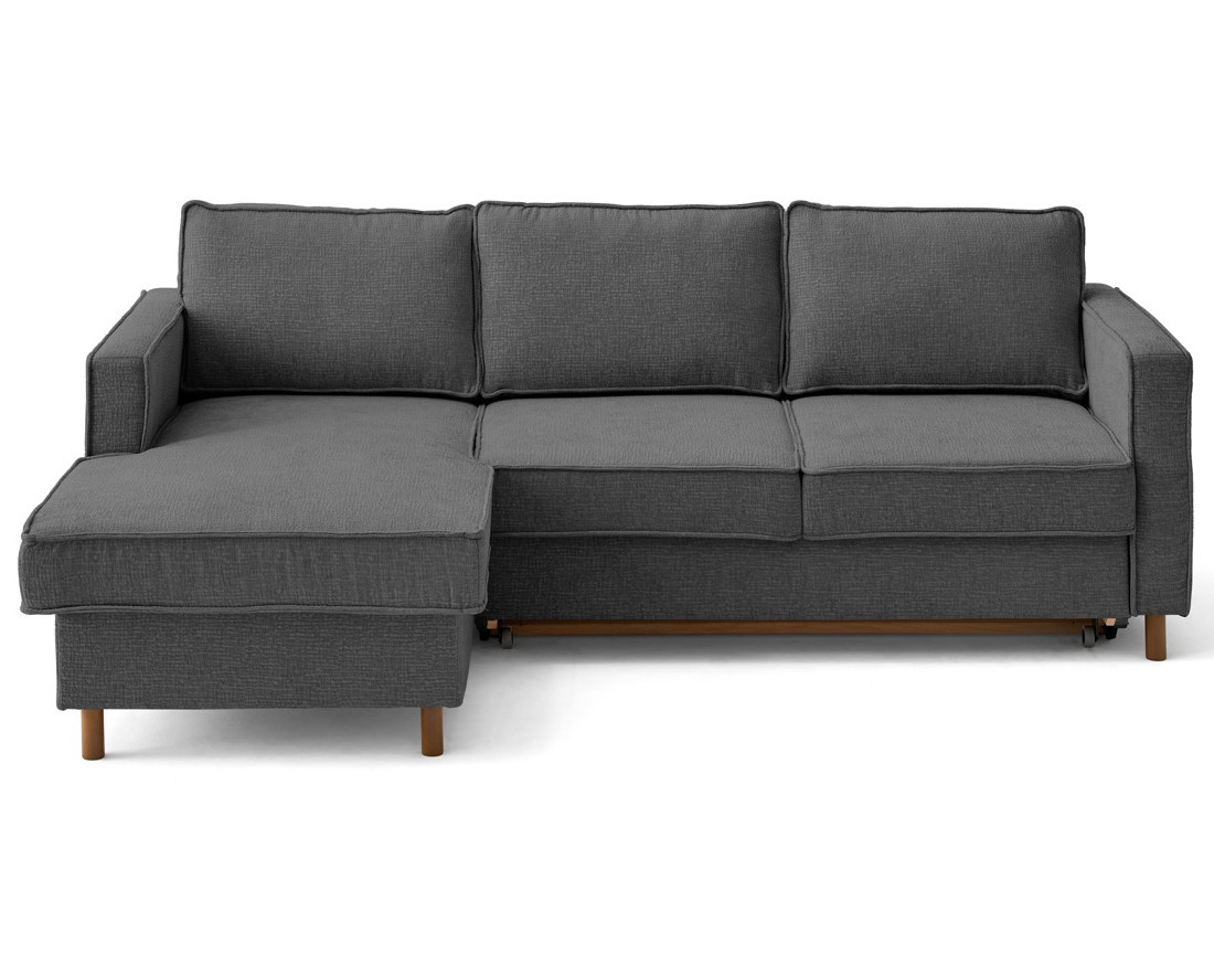Canapé d'angle gauche 4 places convertible en tissu velours relief Jake