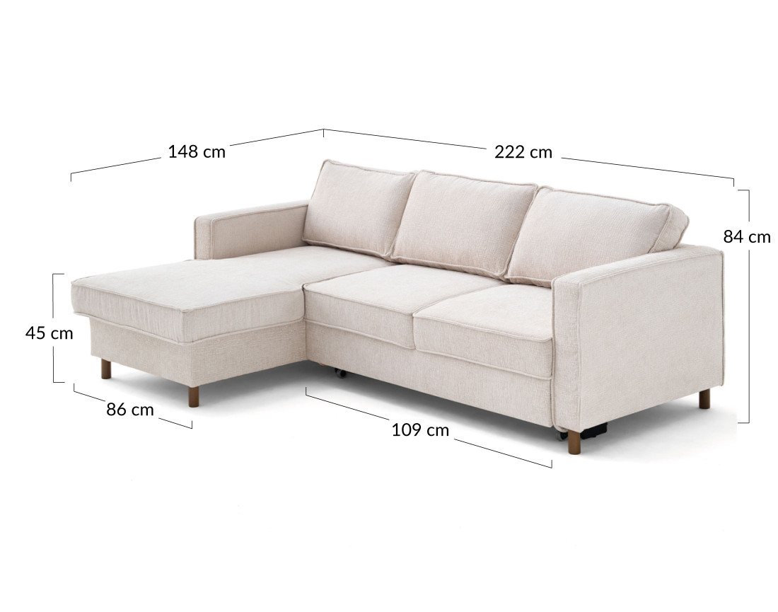 Canapé d'angle gauche 4 places convertible en tissu velours relief Jake