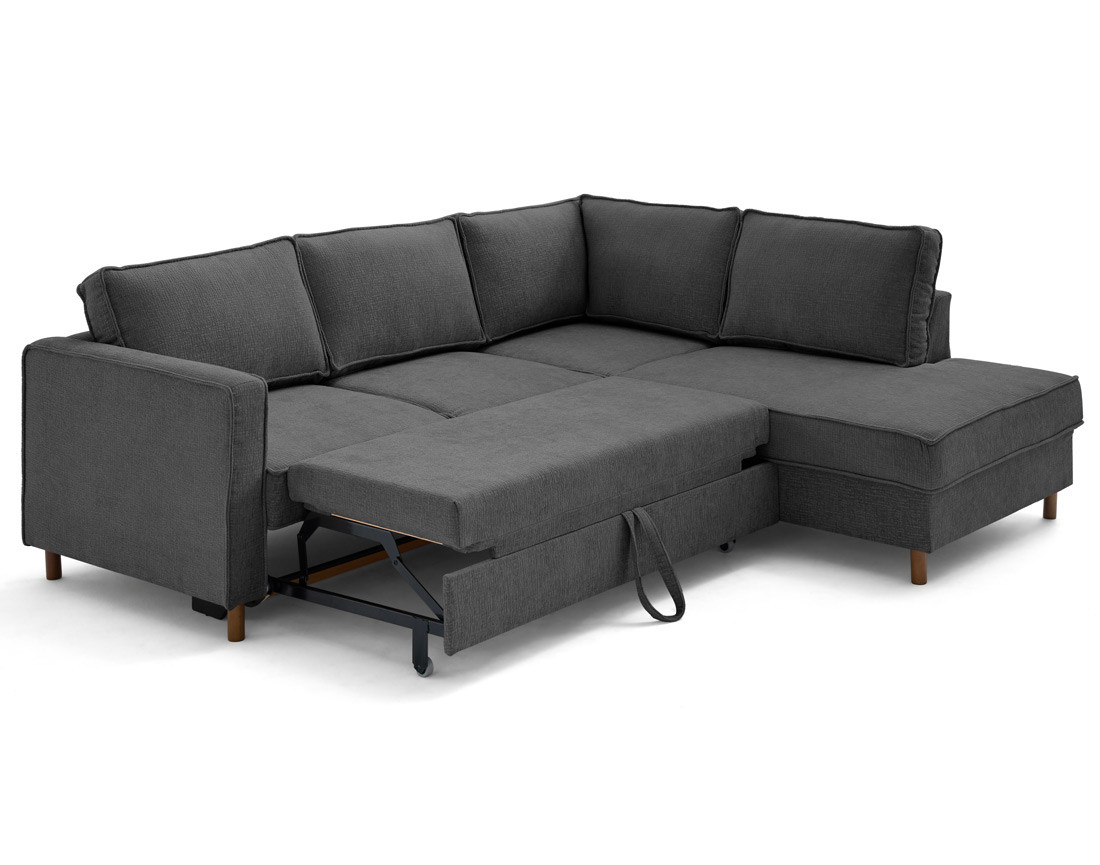 Canapé d'angle droit 5 places convertible en tissu velours relief Jake