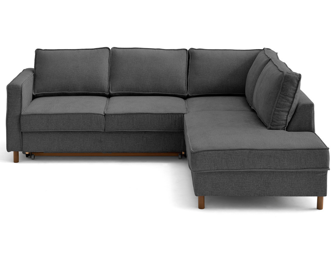 Canapé d'angle droit 5 places convertible en tissu velours relief Jake