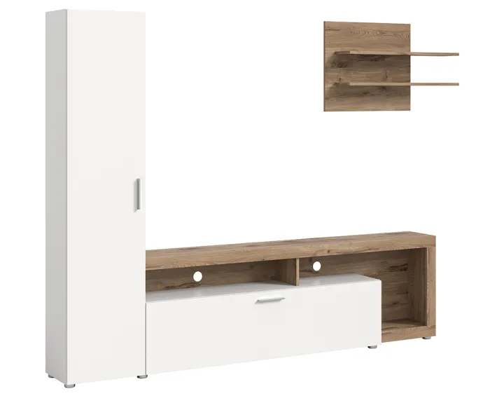 Ensemble meuble TV bois et blanc 218 cm Bromley