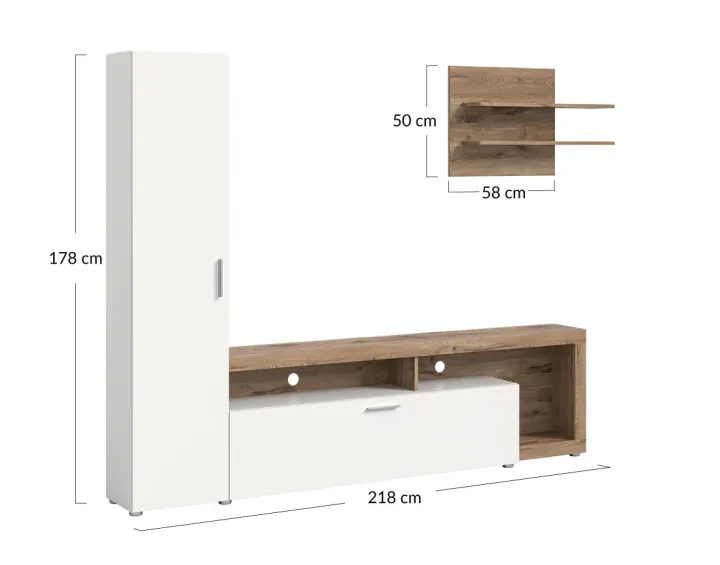 Ensemble meuble TV bois et blanc 218 cm Bromley