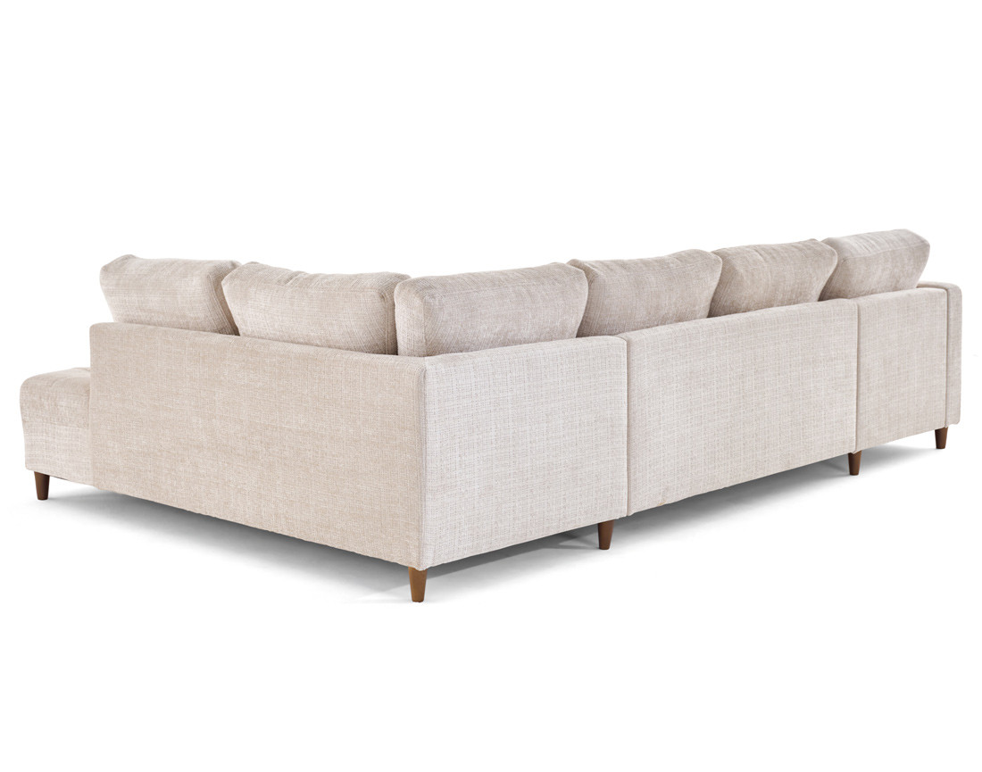 Canapé panoramique d'angle droit 7 places convertible avec coffre en velours texturé Anna