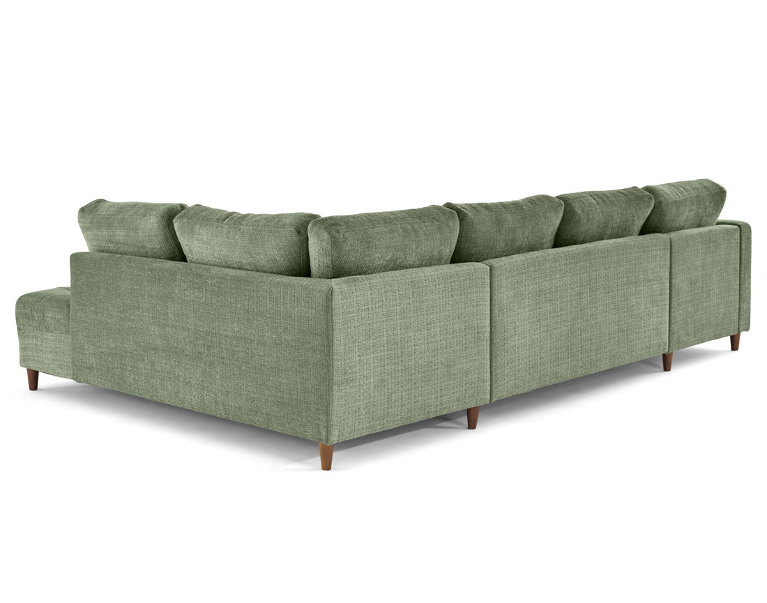 Canapé panoramique d'angle droit 7 places convertible avec coffre en velours texturé Anna