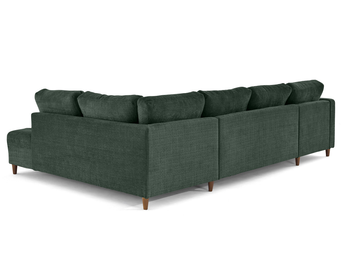 Canapé panoramique d'angle droit 7 places convertible avec coffre en velours texturé Anna