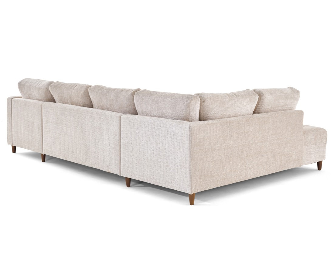 Canapé panoramique d'angle gauche 7 places convertible avec coffre en velours texturé Anna