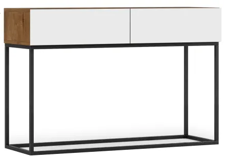 Console bois et blanc 2 tiroirs 120 cm Roman