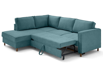 Canapé d'angle gauche 5 places convertible en tissu velours relief Jake