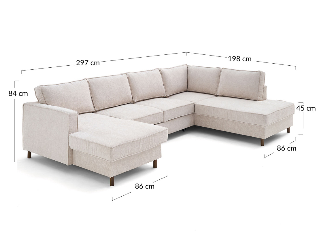Canapé panoramique 7 places convertible d'angle droit en tissu velours relief Jake