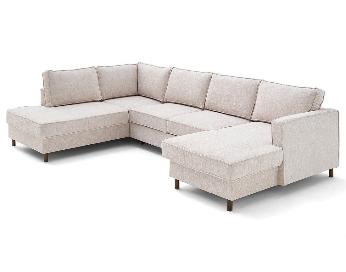 Canapé panoramique 7 places convertible d'angle gauche en tissu velours relief Jake