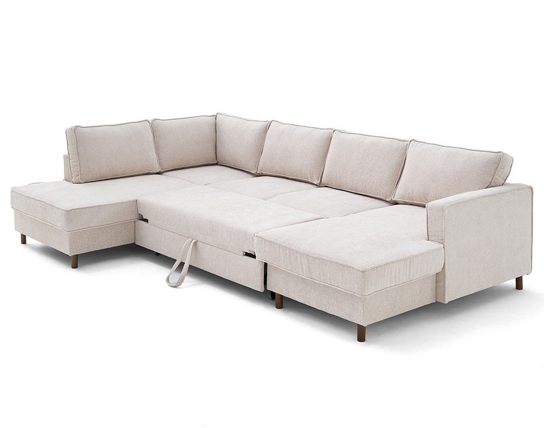 Canapé panoramique 7 places convertible d'angle gauche en tissu velours relief Jake