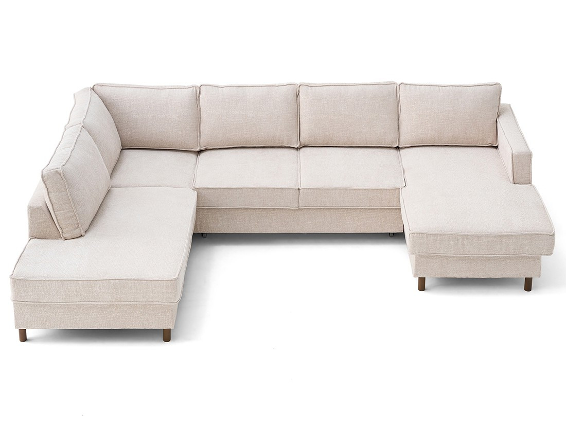 Canapé panoramique 7 places convertible d'angle gauche en tissu velours relief Jake