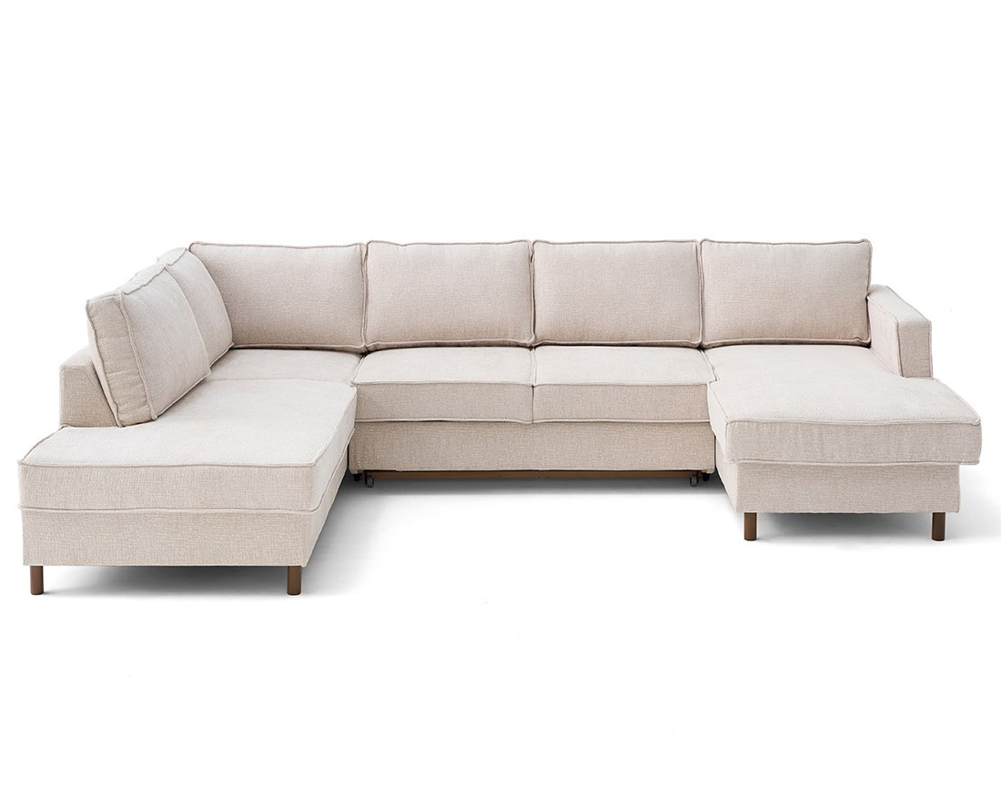 Canapé panoramique 7 places convertible d'angle gauche en tissu velours relief Jake