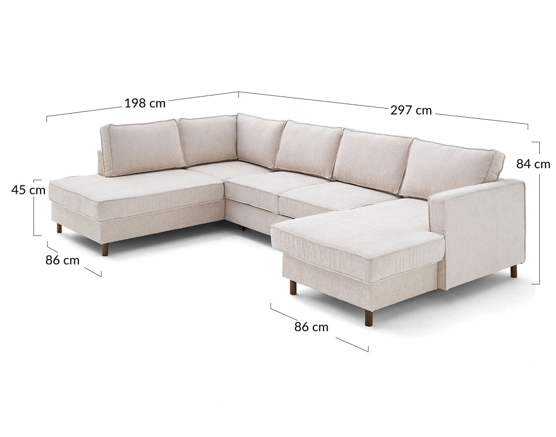 Canapé panoramique 7 places convertible d'angle gauche en tissu velours relief Jake