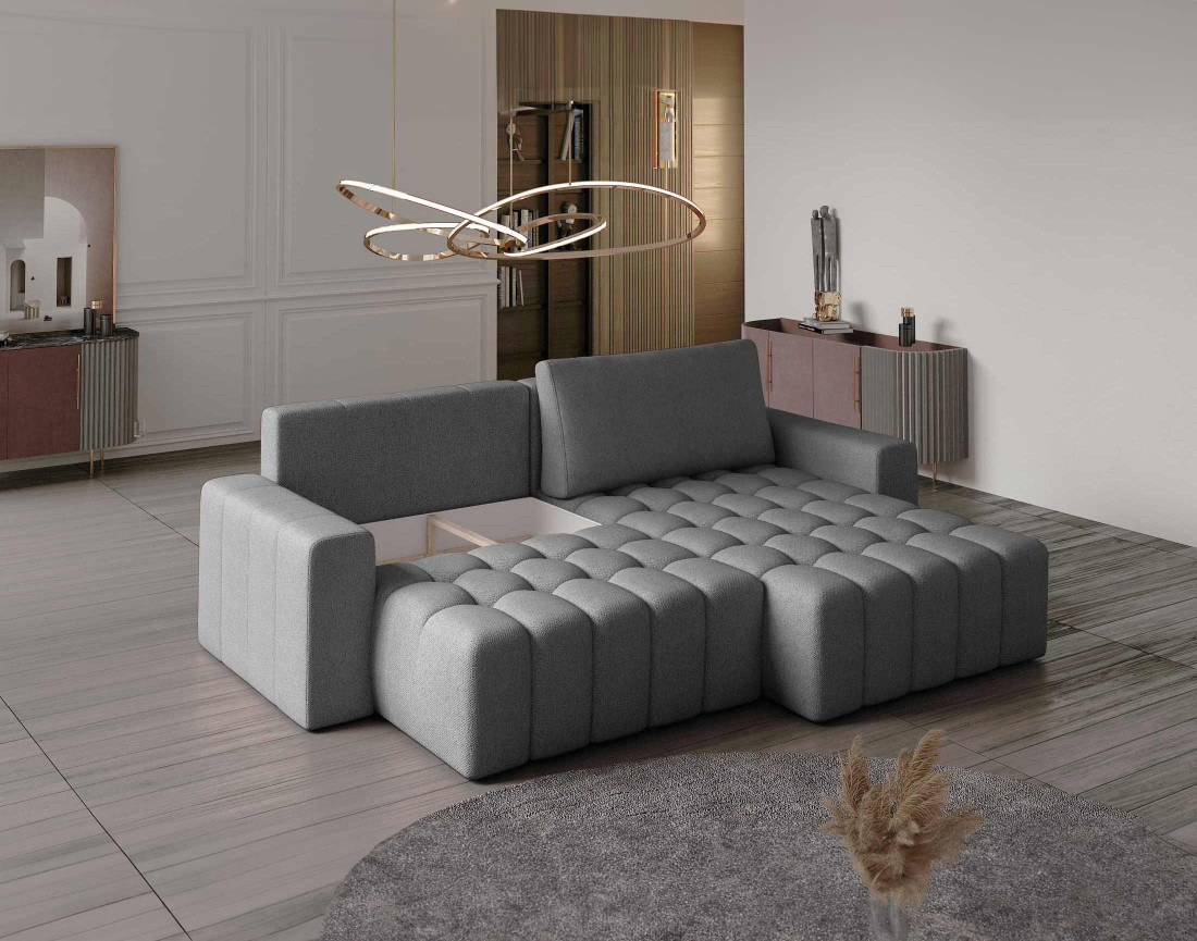 Canapé d'angle droit 4 places convertible en velours Cordova