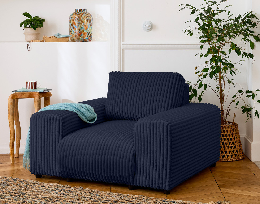 Fauteuil en velours côtelé grosses côtes Garance