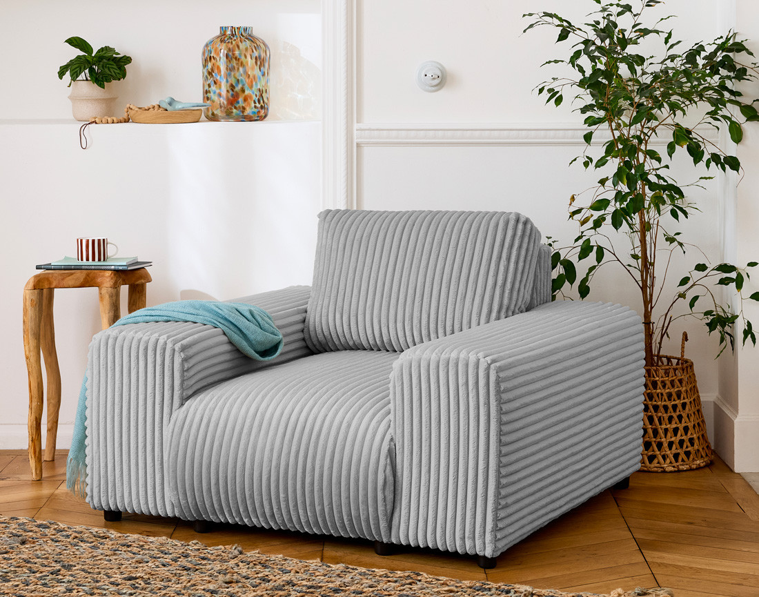 Fauteuil en velours côtelé grosses côtes Garance