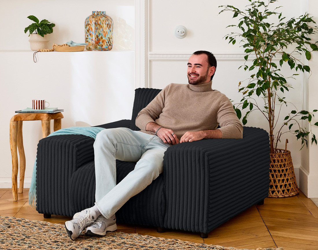 Fauteuil en velours côtelé grosses côtes Garance