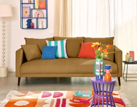 Canapé droit 3 places en velours pieds en bois Ostrava