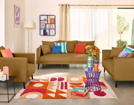 Canapé droit 3 places en velours pieds en bois Ostrava