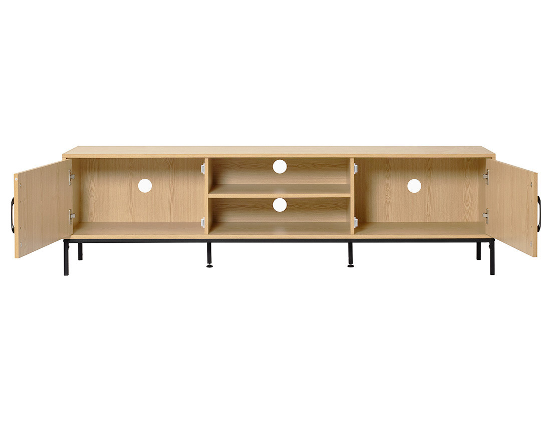 Meuble TV bois 2 portes et 2 niches 180 cm Nagato