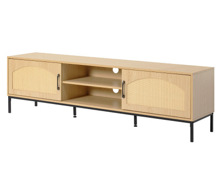 Meuble TV bois 2 portes et 2 niches 180 cm Nagato