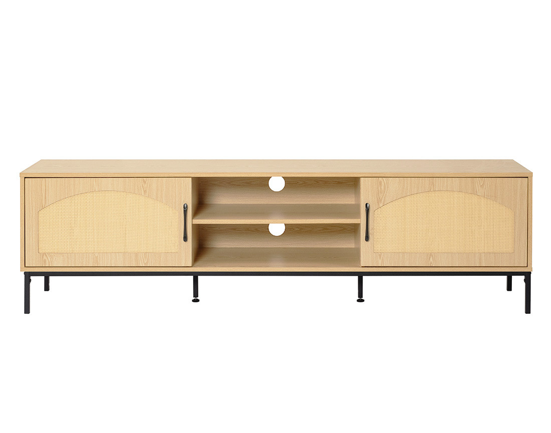 Meuble TV bois 2 portes et 2 niches 180 cm Nagato