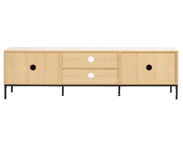 Meuble TV bois 2 portes et 2 niches 180 cm Nagato