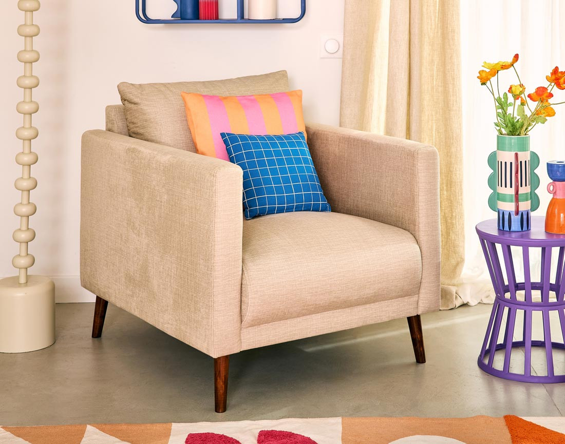 Fauteuil en velours pieds en bois Ostrava