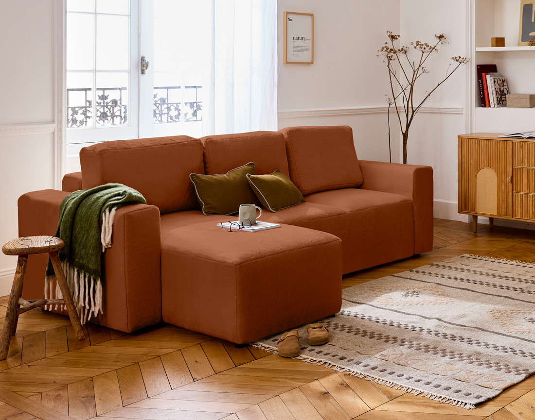 Canapé d'angle réversible 4 places convertible en fausse fourrure Livy