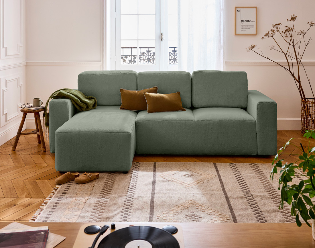 Canapé d'angle réversible 4 places convertible en fausse fourrure Livy