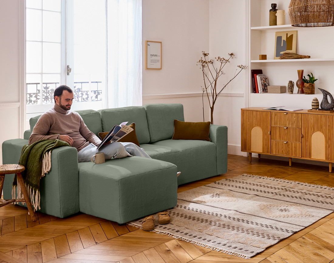 Canapé d'angle réversible 4 places convertible en fausse fourrure Livy