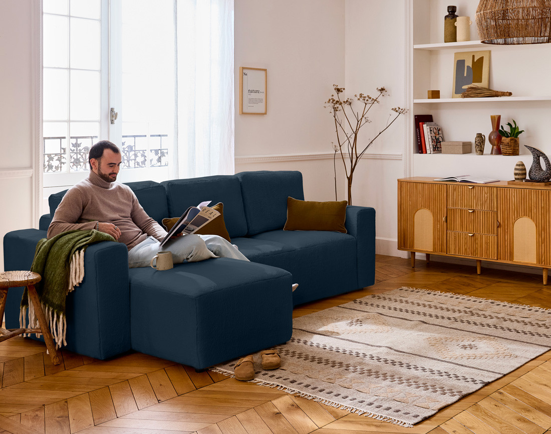 Canapé d'angle réversible 4 places convertible en fausse fourrure Livy