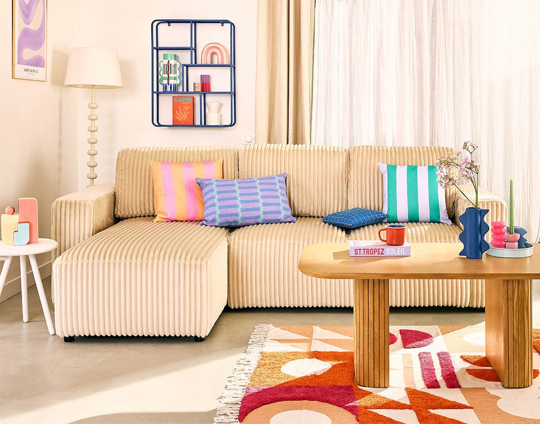 Canapé d'angle 4 places convertible en velours grosses côtes Livy Canapé d'angle 4 places convertible en velours grosses côtes Livy