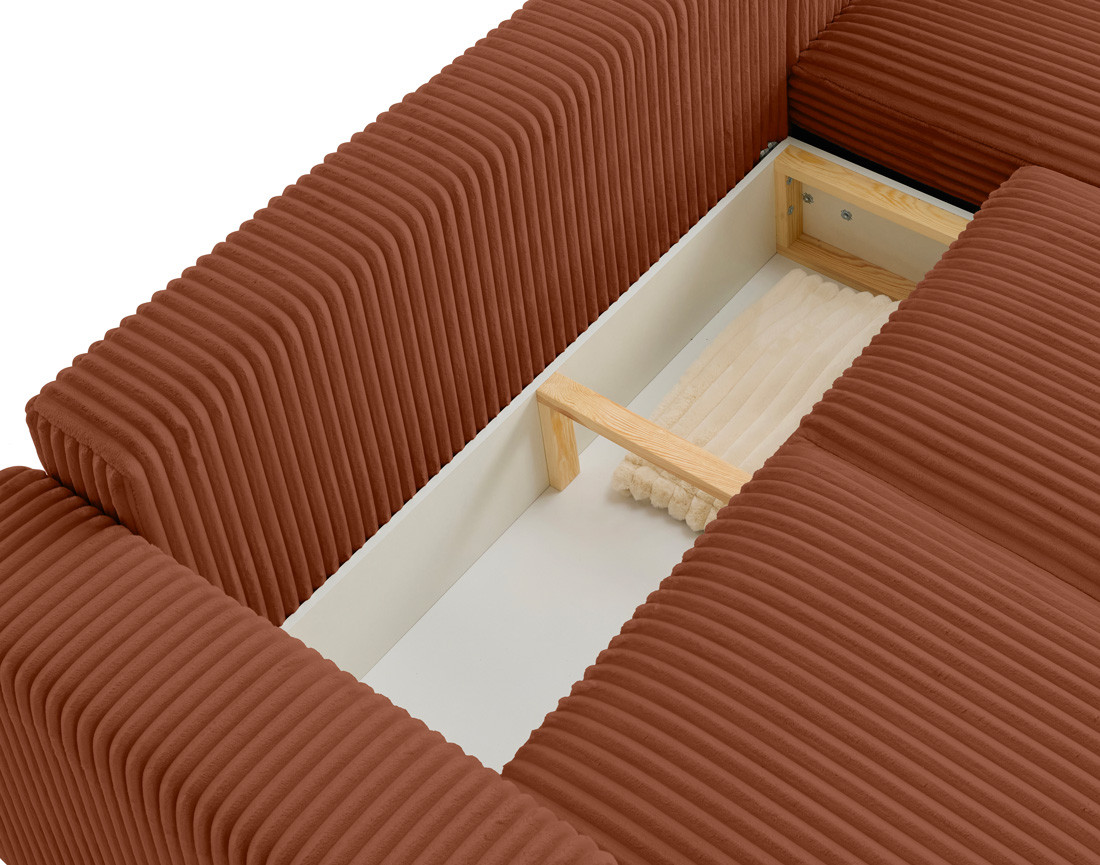 Canapé d'angle 4 places convertible en velours grosses côtes Livy