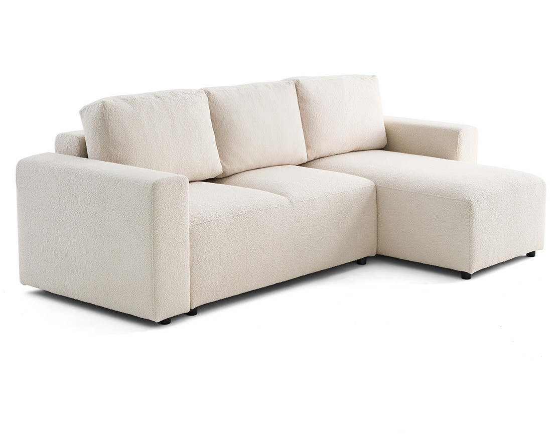 Canapé d'angle réversible 4 places convertible en tissu bouclette Livy