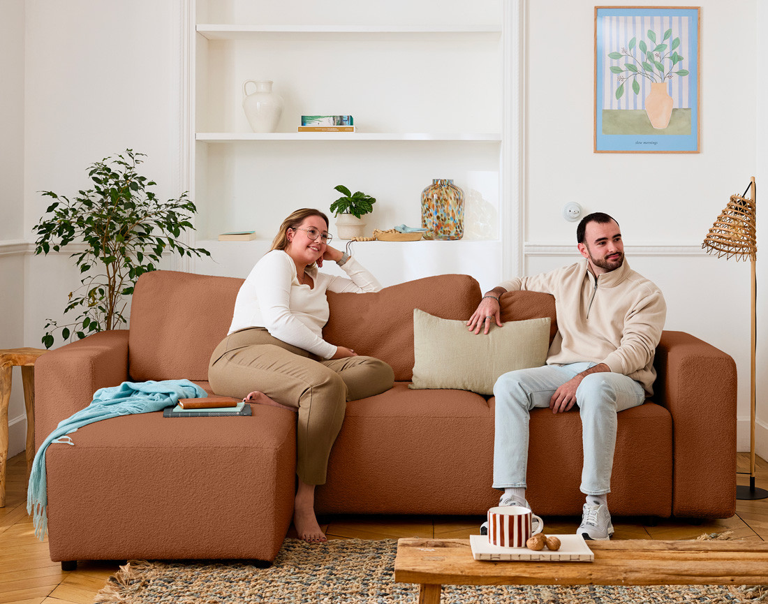 Canapé d'angle réversible 4 places convertible en tissu bouclette Livy