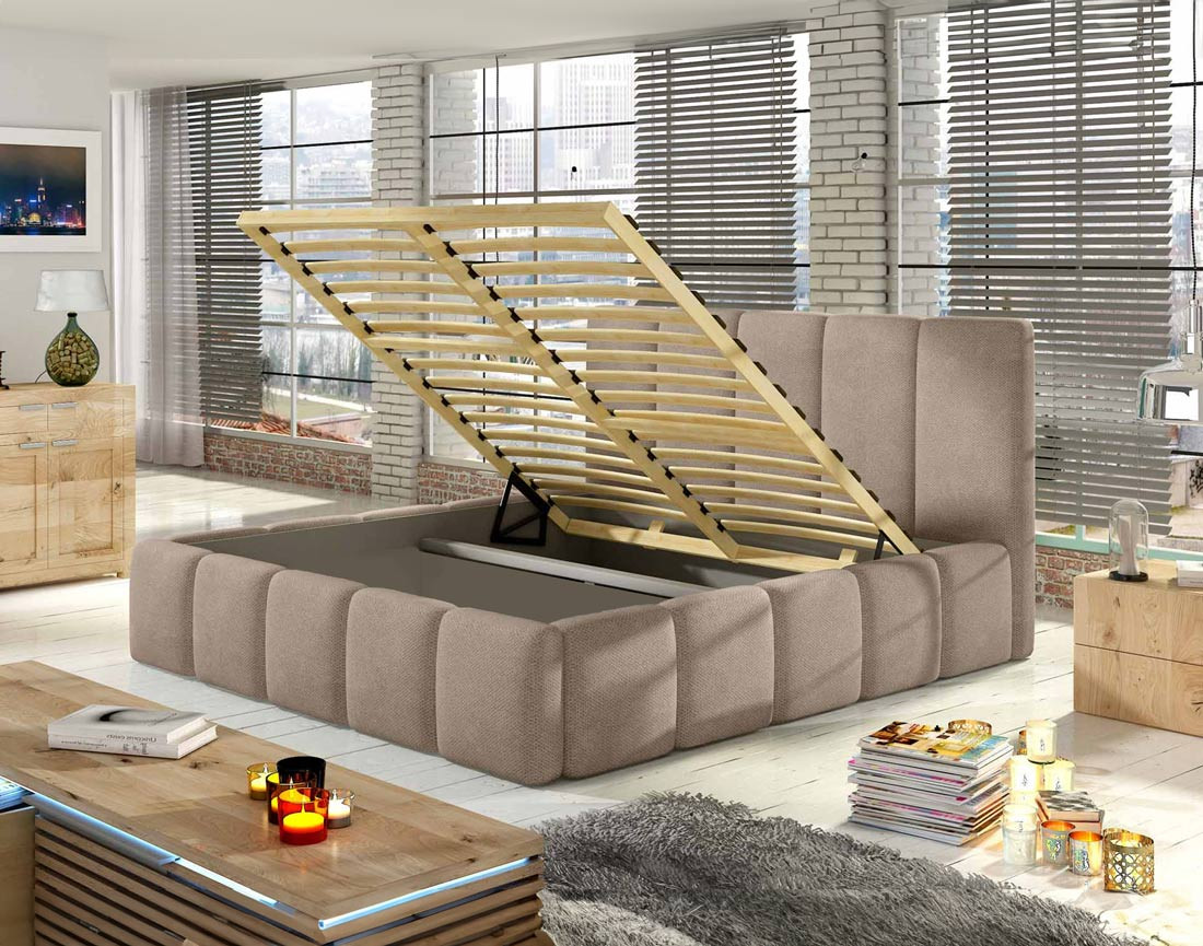 Lit coffre 140x200 cm sommier inclus en velours Lucea