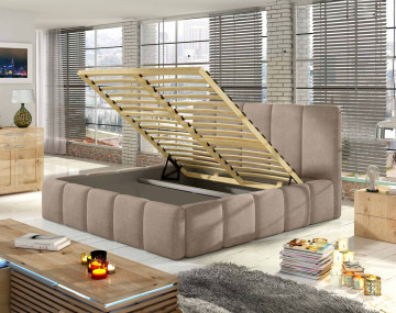 Lit coffre 140x200 cm sommier inclus en velours Lucea