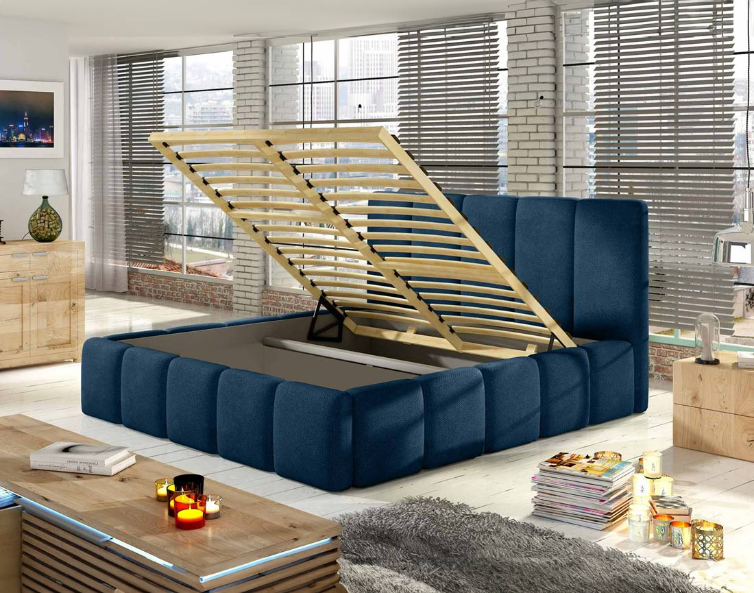 Lit coffre 180x200 cm sommier inclus en velours Lucea