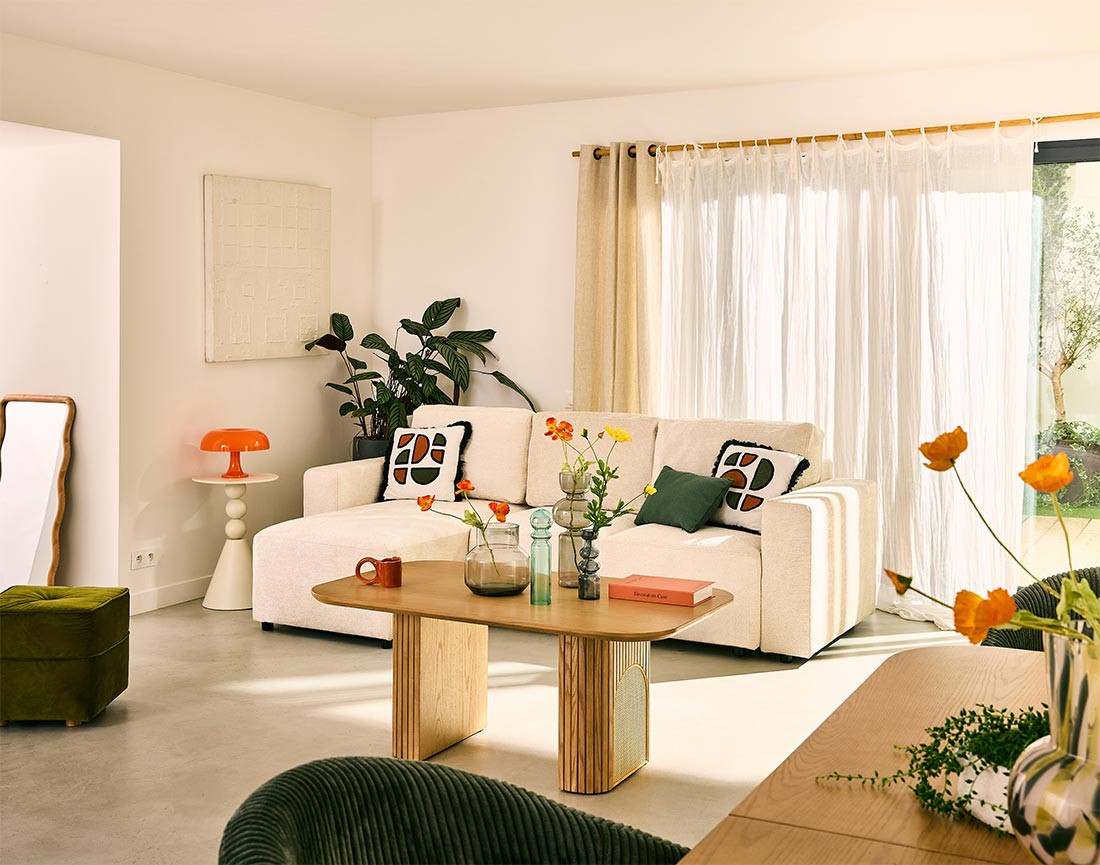 Canapé d'angle réversible 4 places convertible en velours texturé Livy Canapé d'angle réversible 4 places convertible en velours texturé Livy