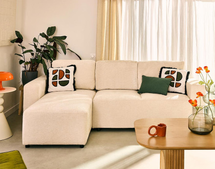 Canapé d'angle réversible 4 places convertible en velours texturé Livy