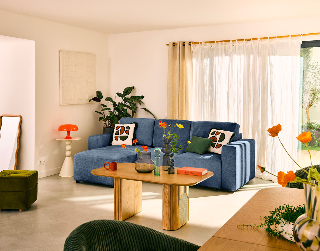 Canapé d'angle réversible 4 places convertible en velours texturé Livy