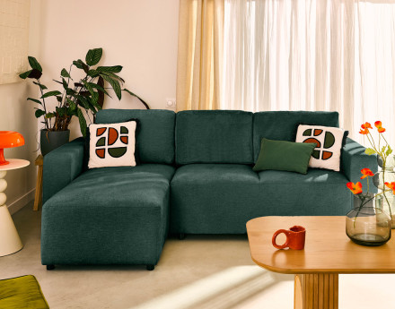 Canapé d'angle réversible 4 places convertible en velours texturé Livy