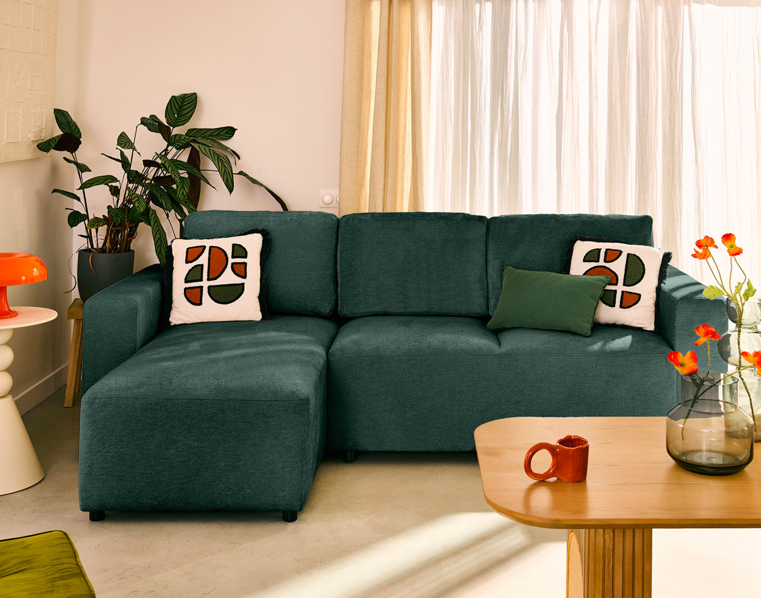 Canapé d'angle réversible 4 places convertible en velours texturé Livy