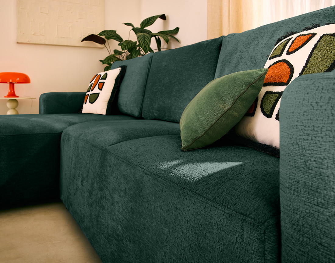 Canapé d'angle réversible 4 places convertible en velours texturé Livy