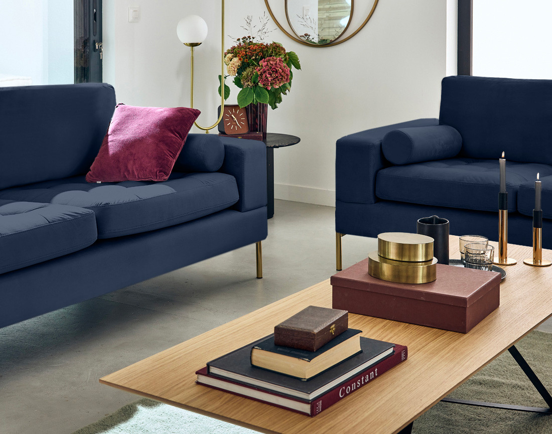 Canapé droit 3 places en velours Isaure