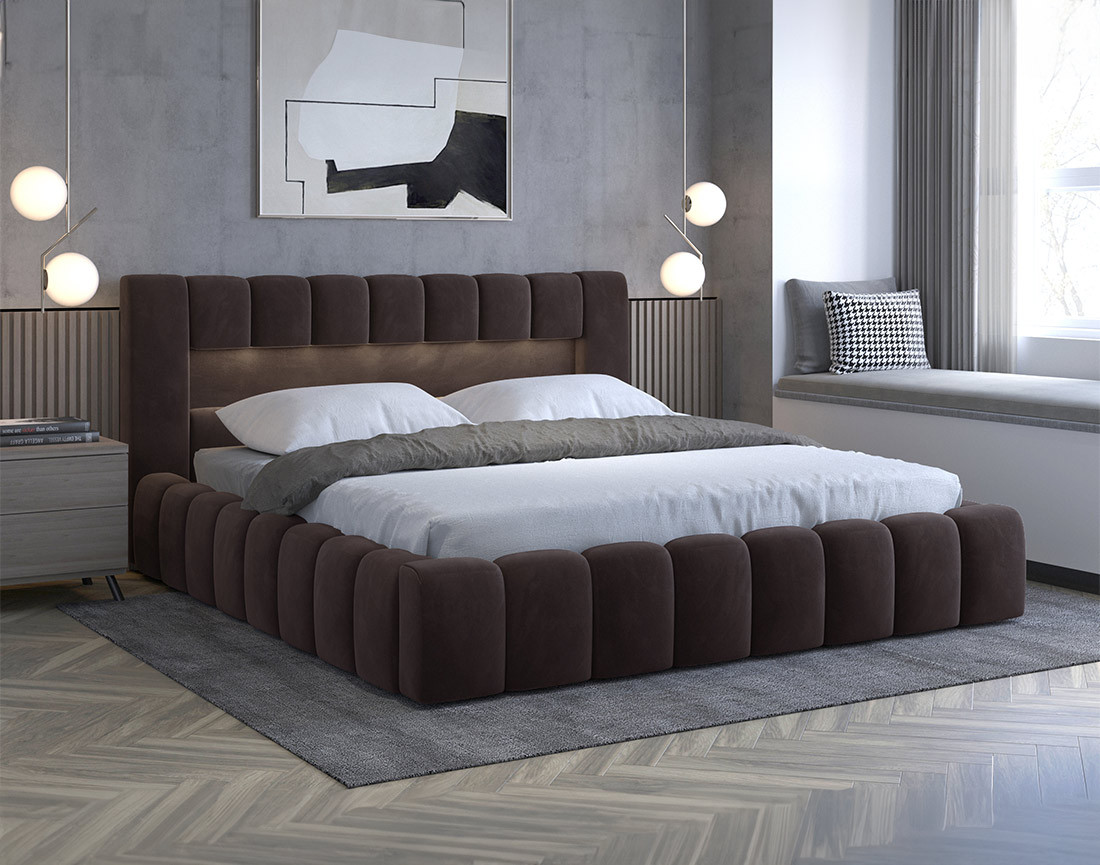 Lit coffre 140x200 cm sommier inclus en velours Cleo