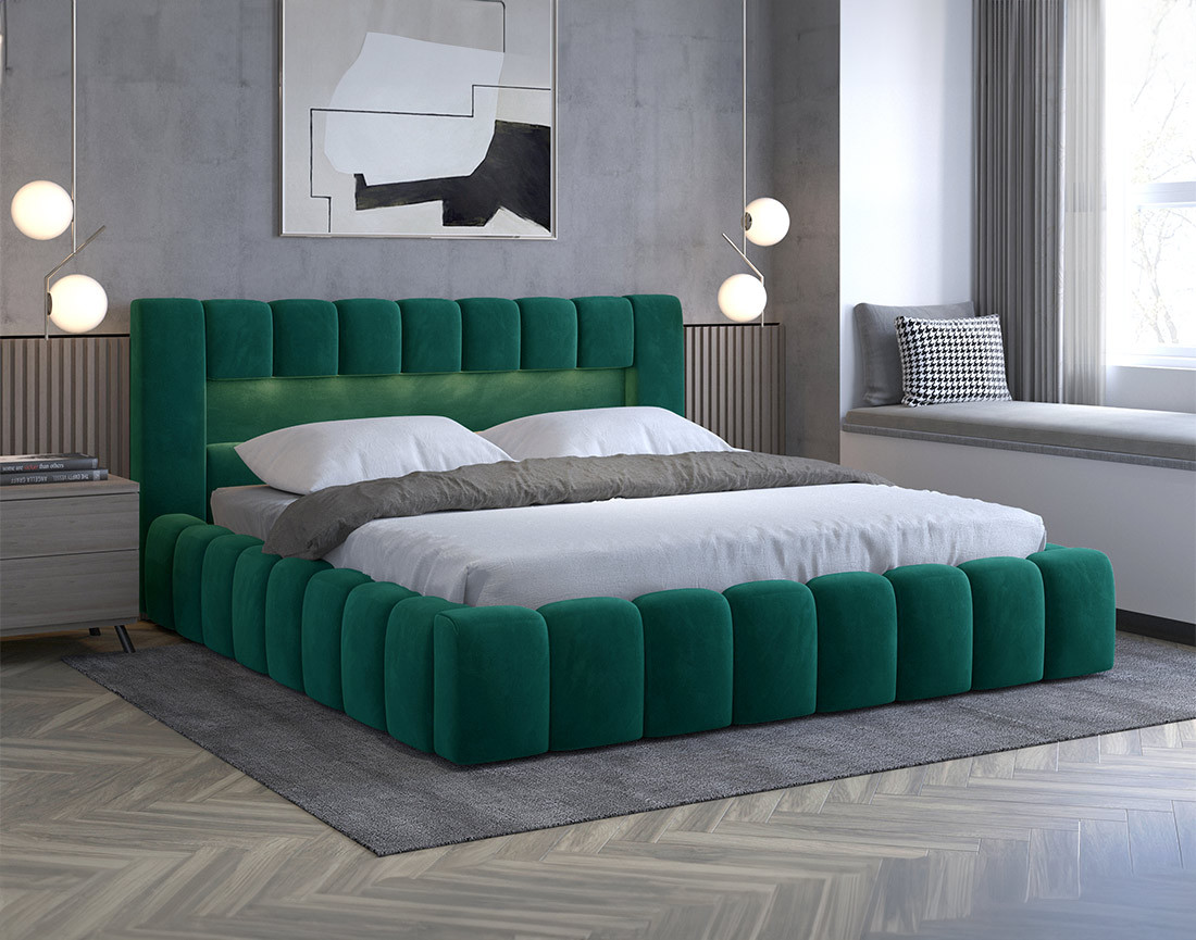 Lit coffre 140x200 cm sommier inclus en velours Cleo