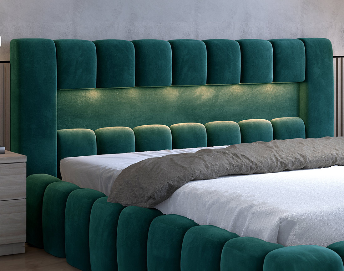 Lit coffre 140x200 cm sommier inclus en velours Cleo